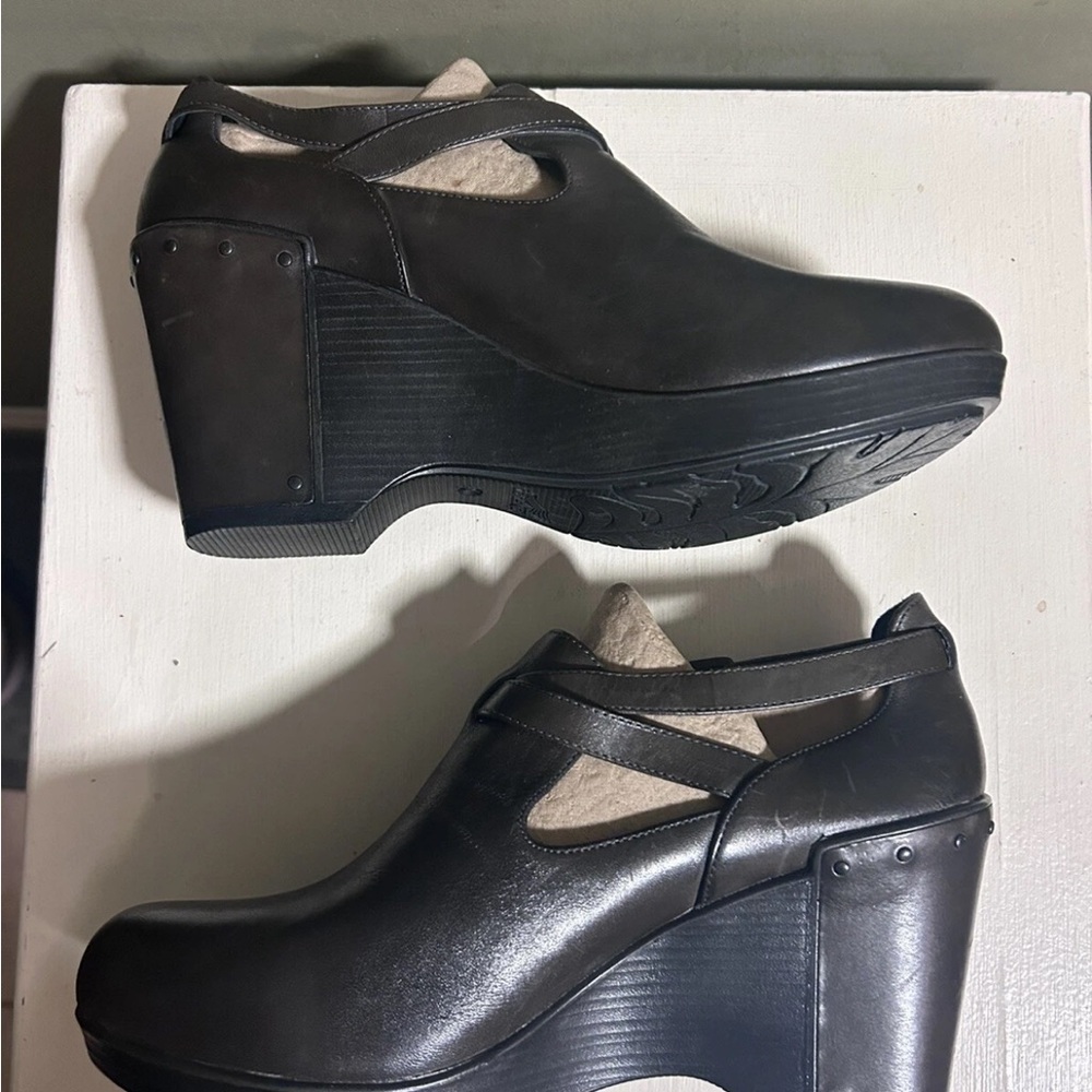 Dansko Fanny Black Leather Wedge Mary Jane with Strap - Picture 2 of 2